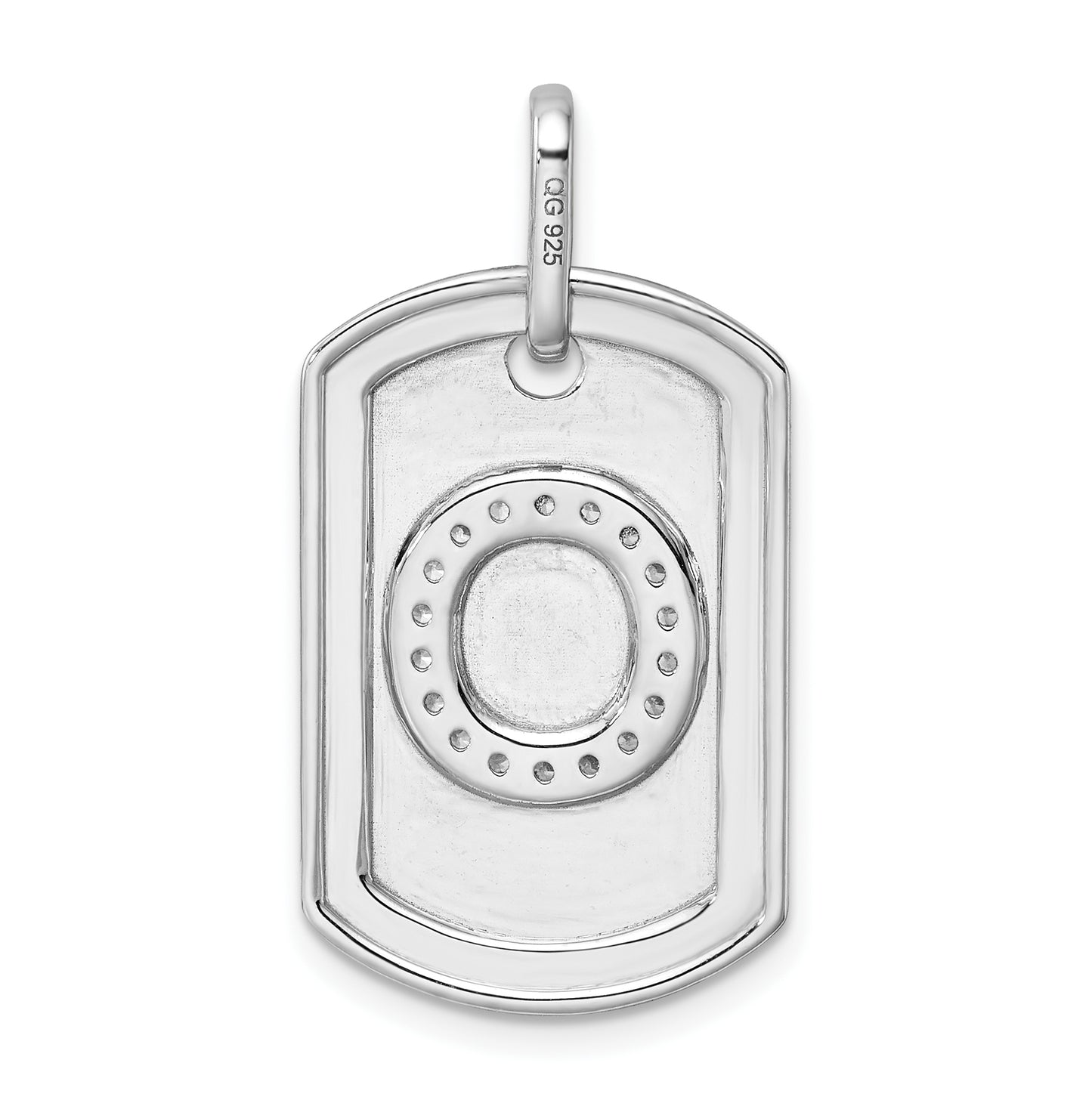 14K White Gold Diamond Initial O Dog Tag Charm