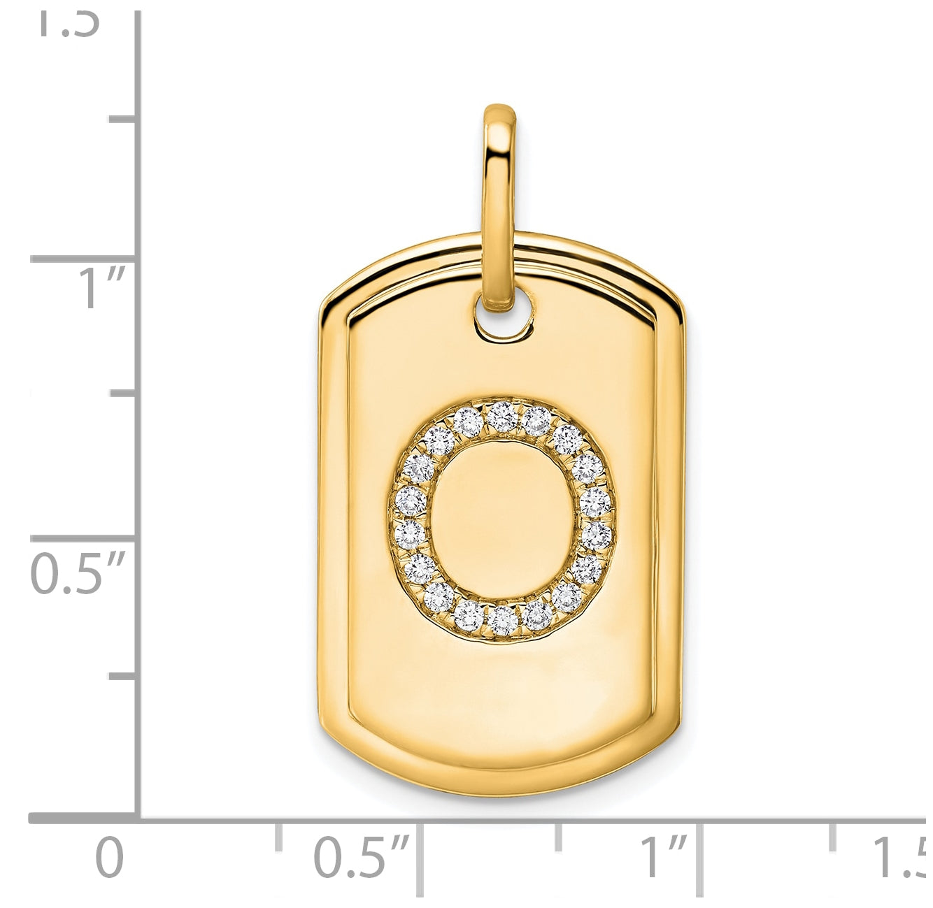 14K Yellow Gold Diamond Initial O Dog Tag Charm