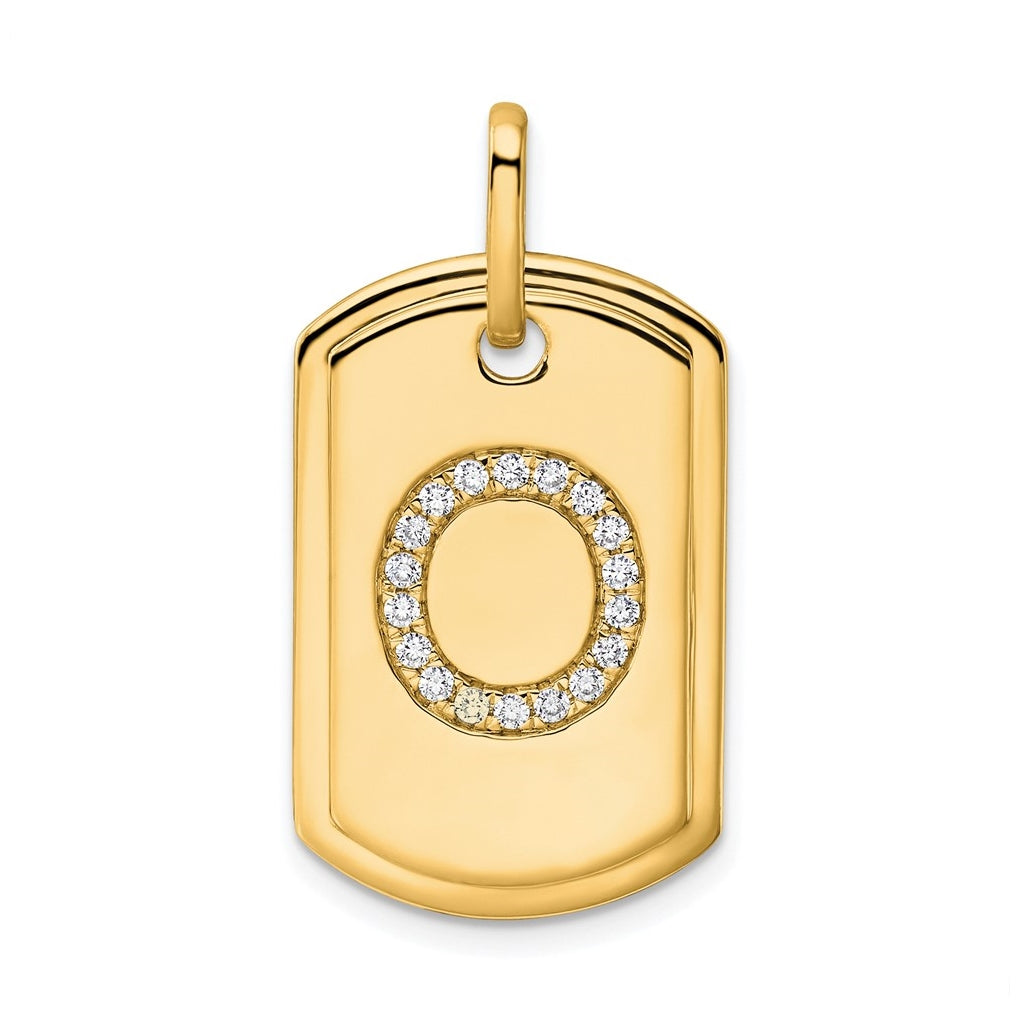14K Yellow Gold Diamond Initial O Dog Tag Charm