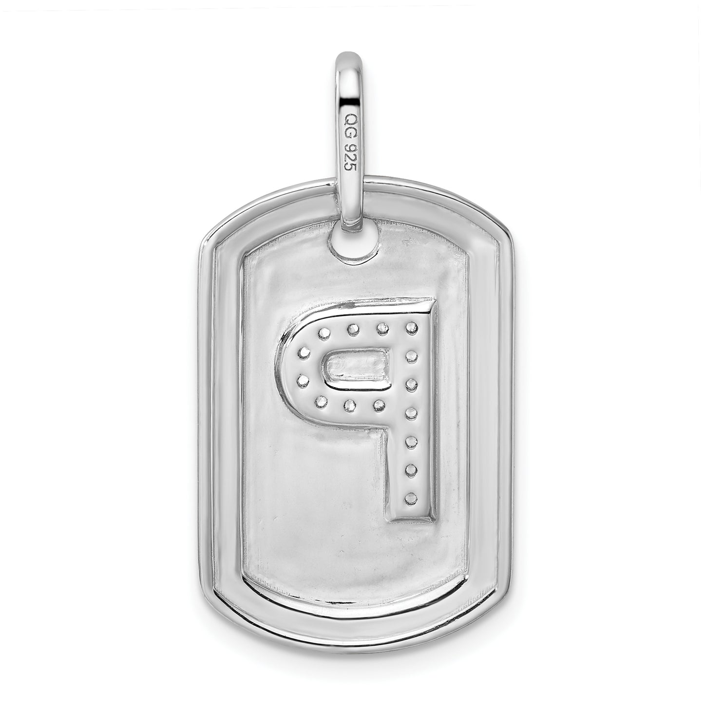 14K White Gold Diamond Initial P Dog Tag Charm