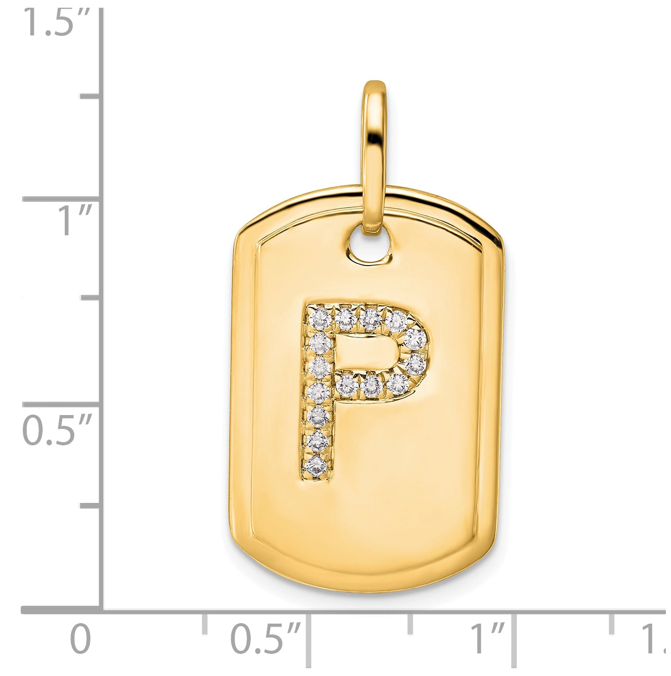 14K Yellow Gold Diamond Initial P Dog Tag Charm