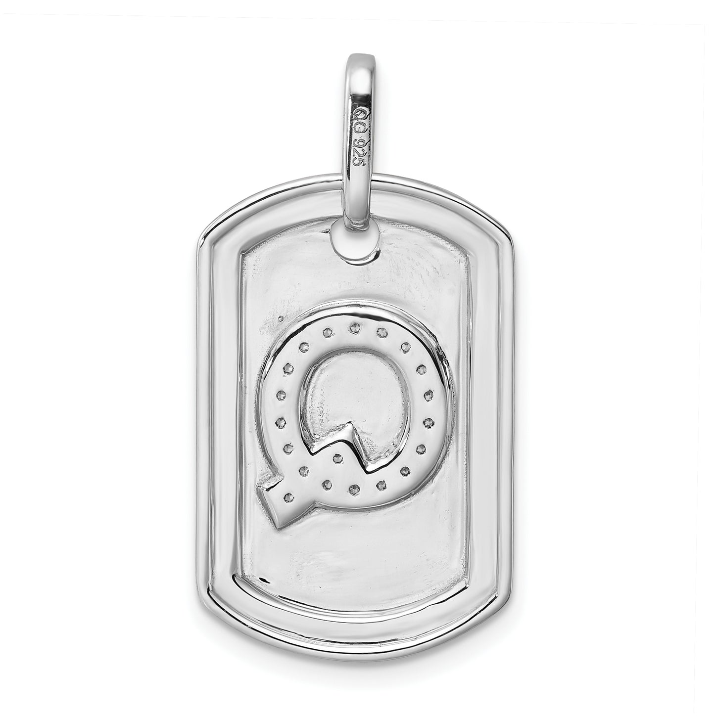 14K White Gold Diamond Initial Q Dog Tag Charm