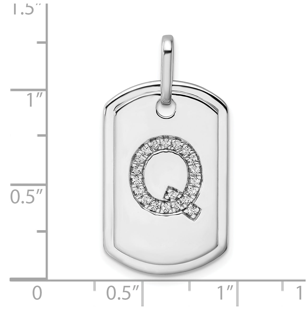 14K White Gold Diamond Initial Q Dog Tag Charm
