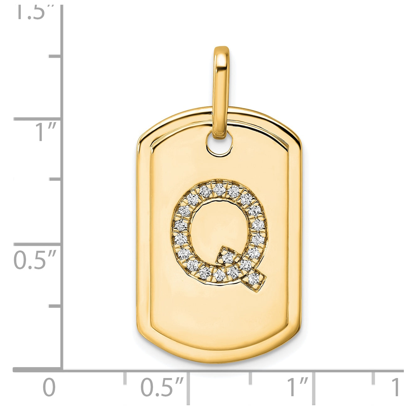 14K Yellow Gold Diamond Initial Q Dog Tag Charm