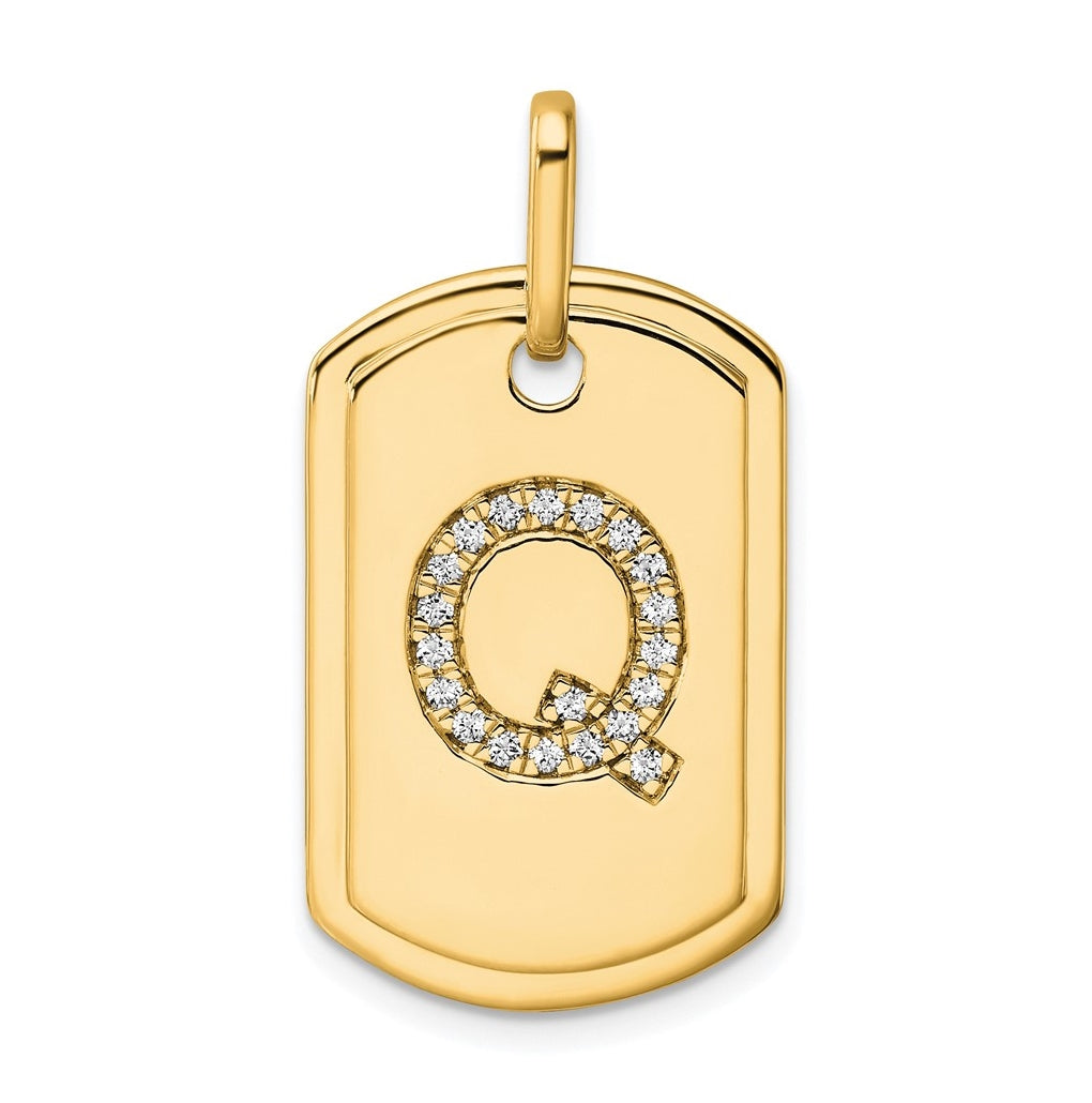 14K Yellow Gold Diamond Initial Q Dog Tag Charm