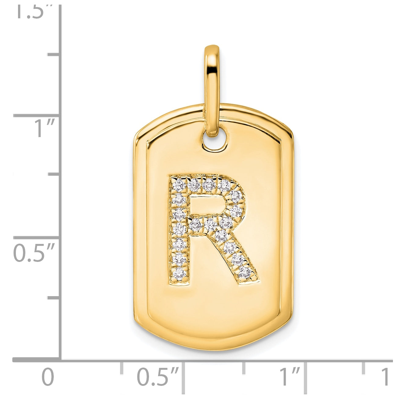 14K Yellow Gold Diamond Initial R Dog Tag Charm