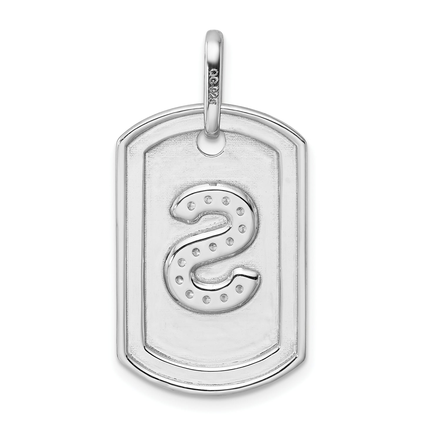 14K White Gold Diamond Initial S Dog Tag Charm