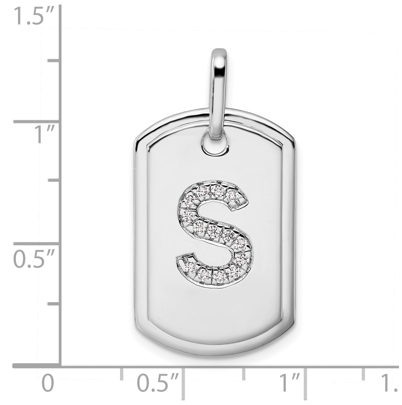 14K White Gold Diamond Initial S Dog Tag Charm