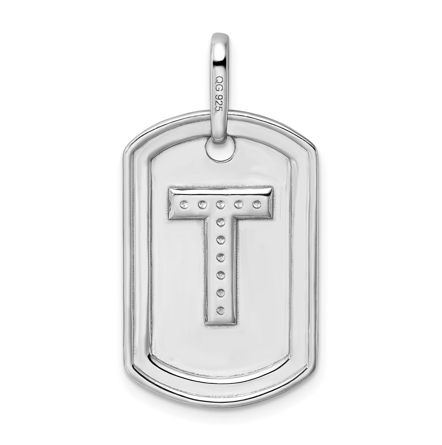 14K White Gold Diamond Initial T Dog Tag Charm