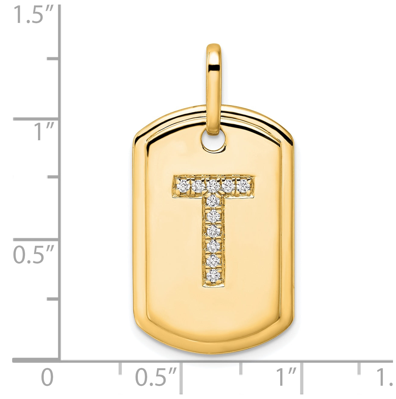 14K Yellow Gold Diamond Initial T Dog Tag Charm
