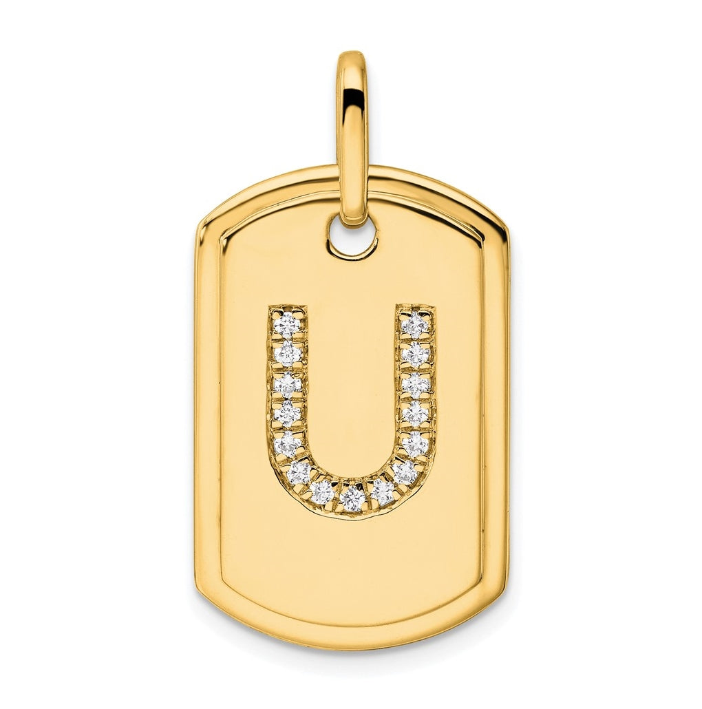 14K Yellow Gold Diamond Initial U Dog Tag Charm