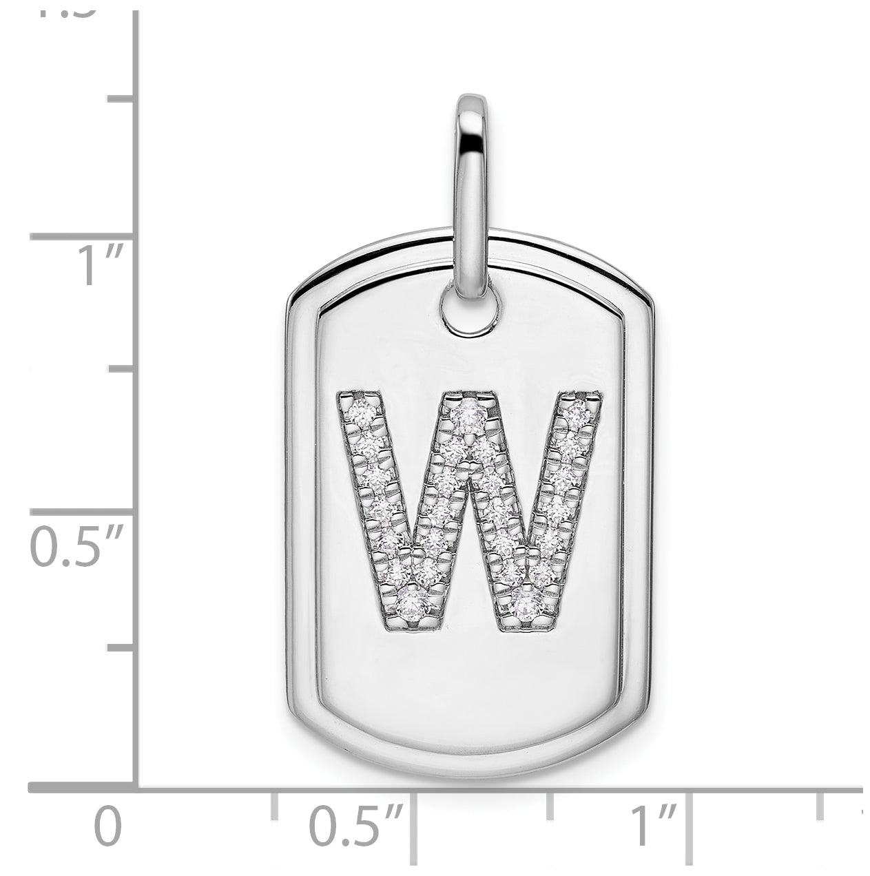 14K White Gold Diamond Initial W Dog Tag Charm