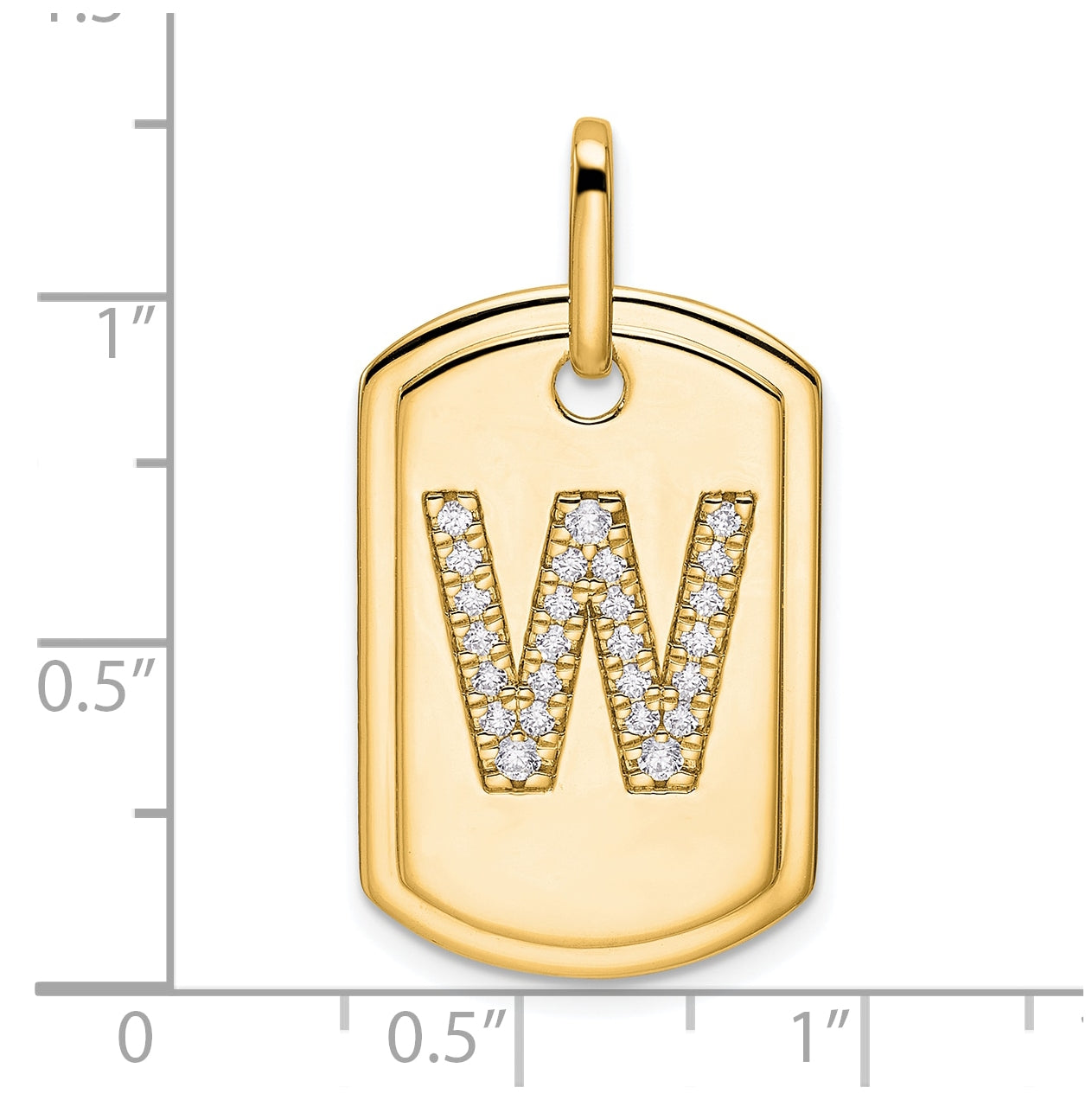 14K Yellow Gold Diamond Initial W Dog Tag Charm