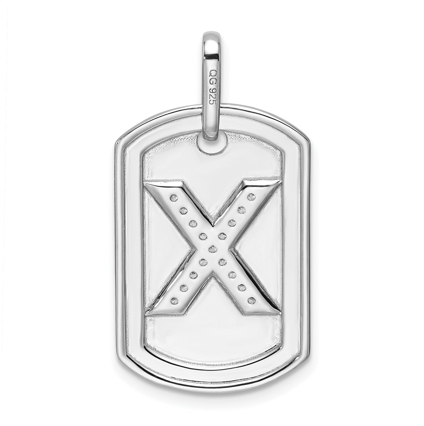 14K White Gold Diamond Initial X Dog Tag Charm