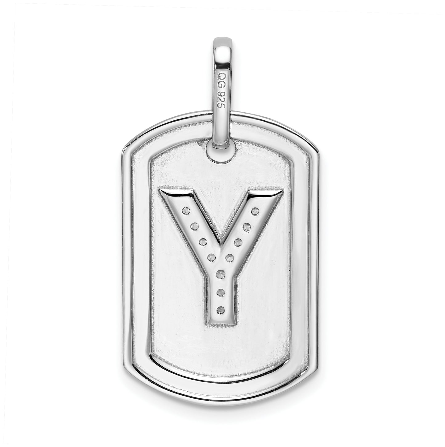14K White Gold Diamond Initial Y Dog Tag Charm
