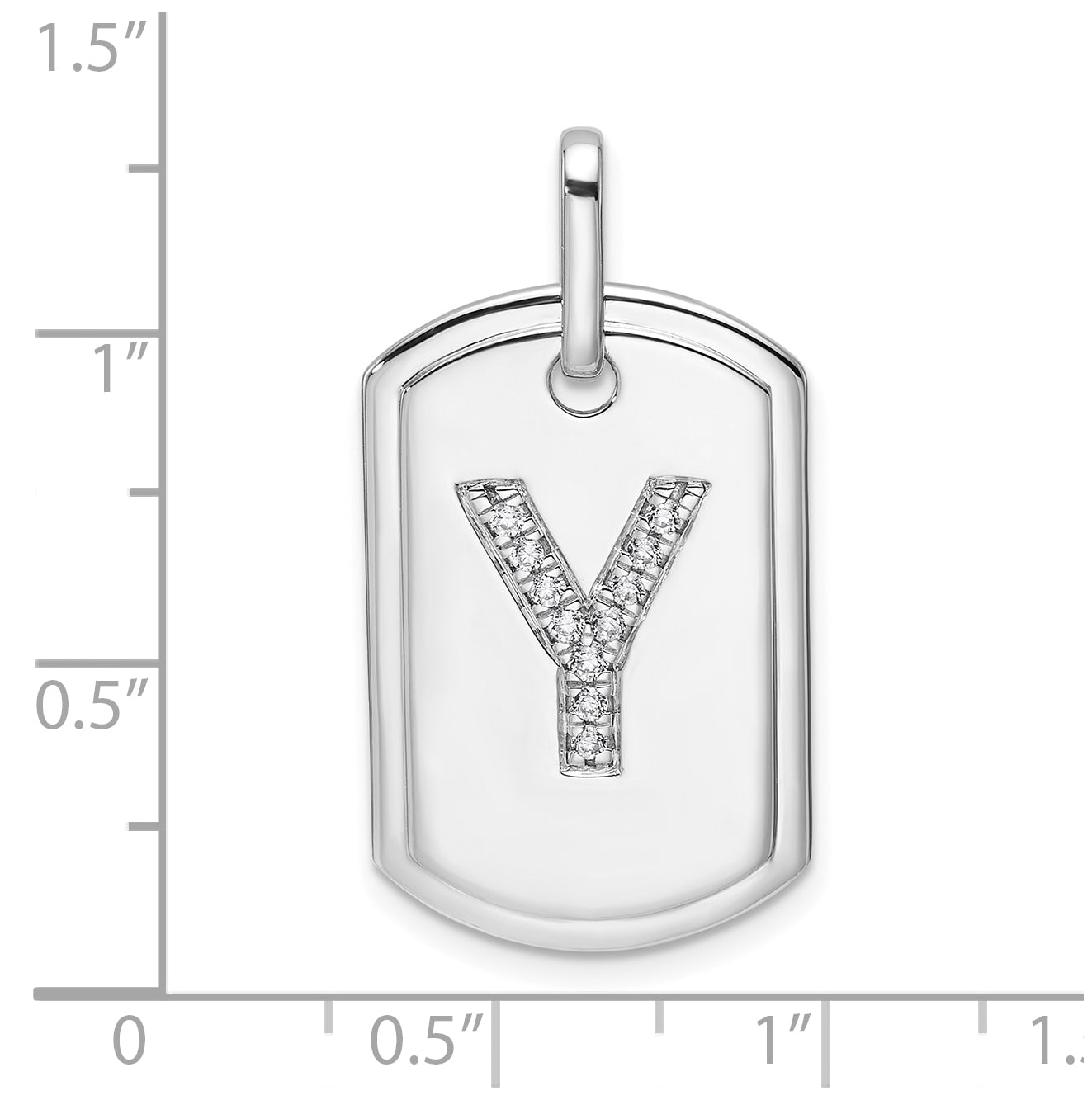 14K White Gold Diamond Initial Y Dog Tag Charm