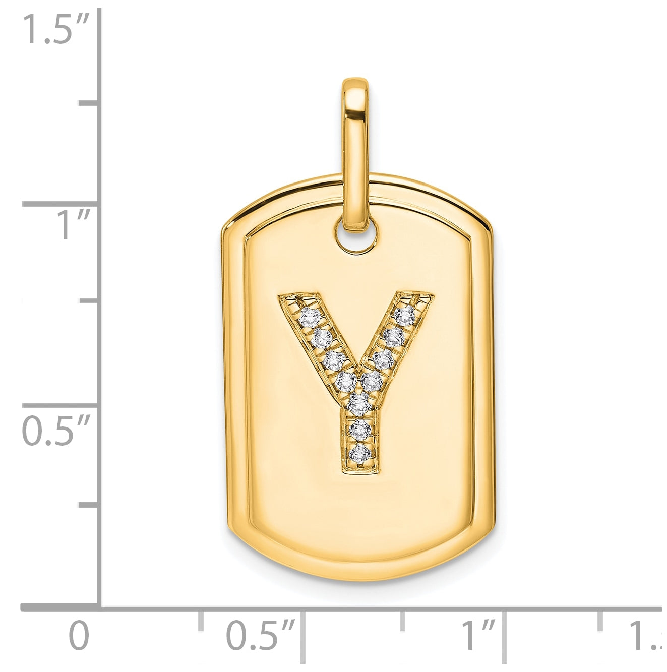 14K Yellow Gold Diamond Initial Y Dog Tag Charm