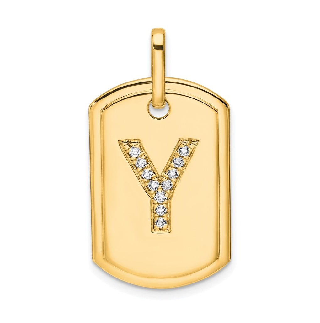 14K Yellow Gold Diamond Initial Y Dog Tag Charm
