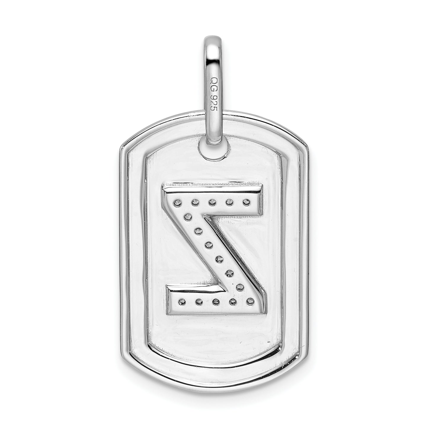 14K White Gold Diamond Initial Z Dog Tag Charm