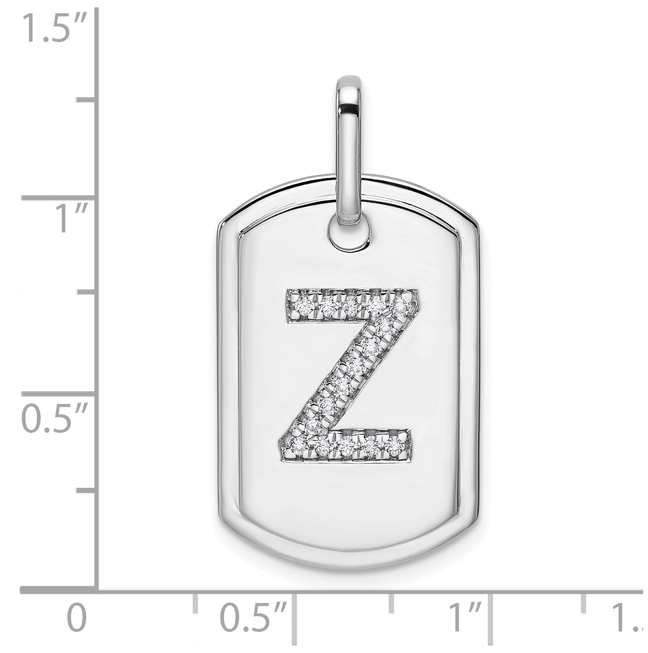14K White Gold Diamond Initial Z Dog Tag Charm