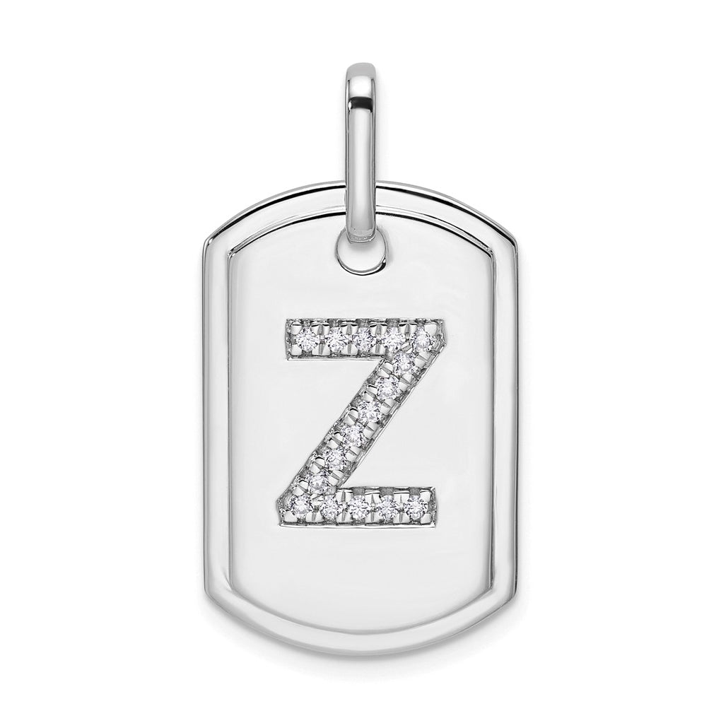 14K White Gold Diamond Initial Z Dog Tag Charm