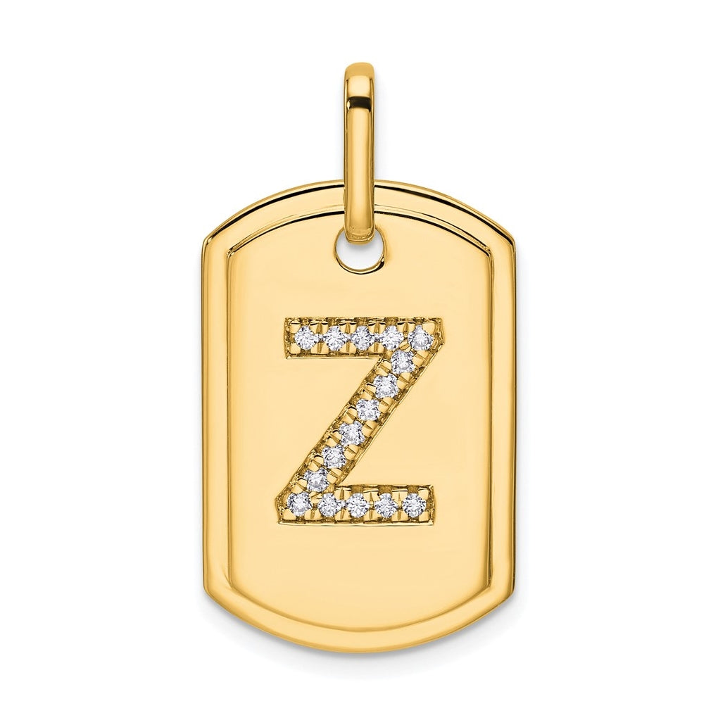 14K Yellow Gold Diamond Initial Z Dog Tag Charm