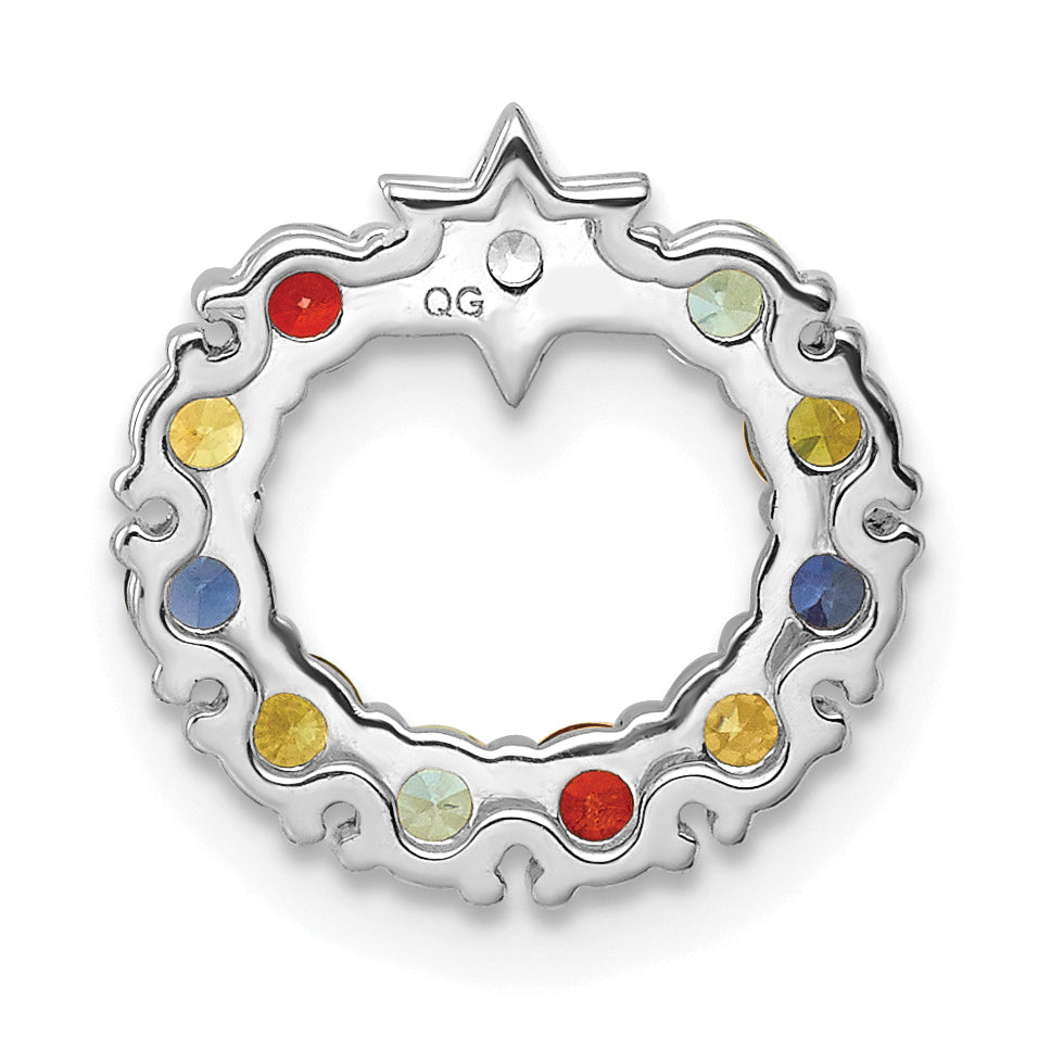 14K White Gold Circle Diamond Star Genuine Ten-Stone Family Jewelry Complete Pendant