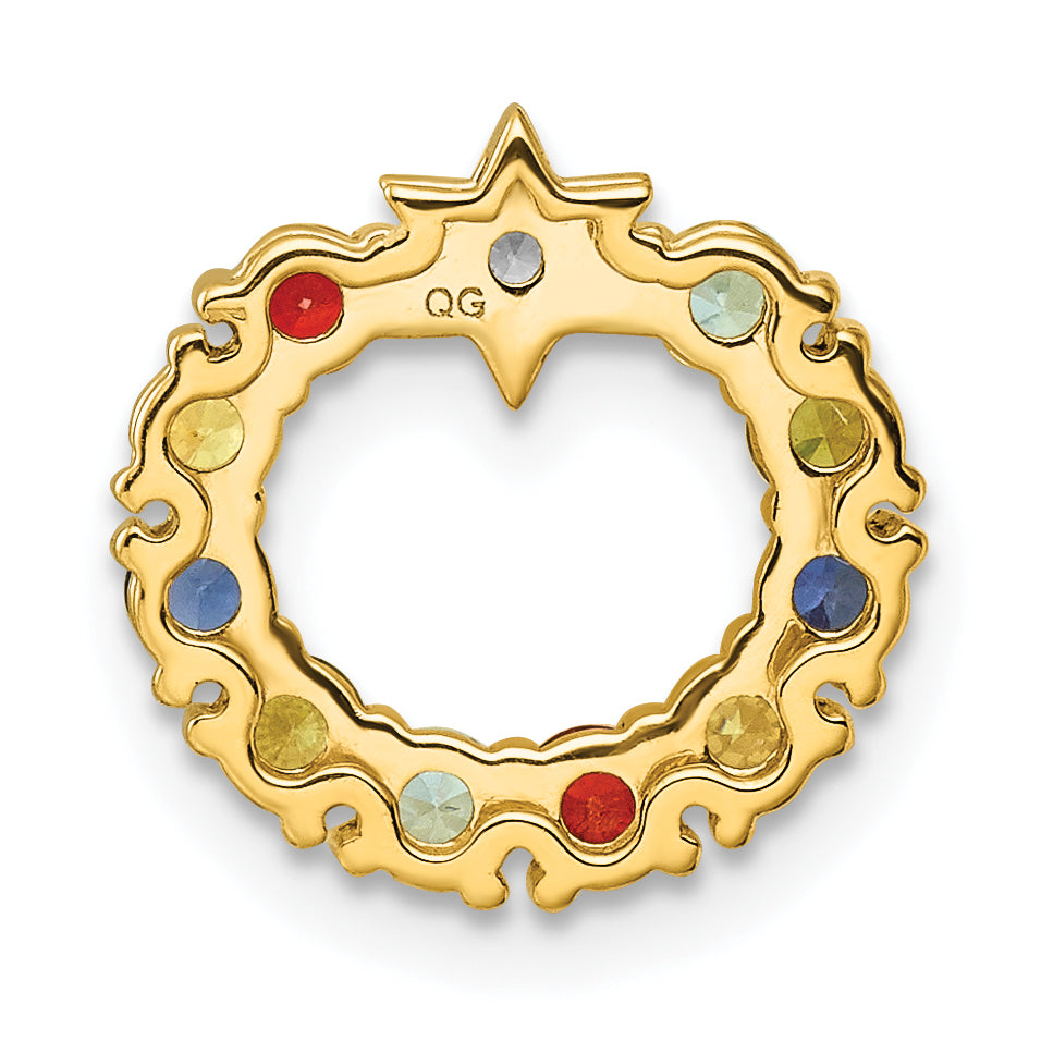 14K Yellow Gold Circle Diamond Star Genuine Ten-Stone Family Jewelry Complete Pendant