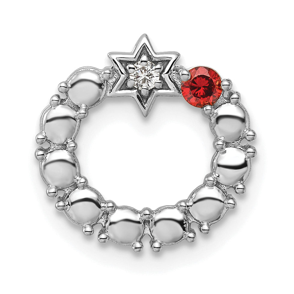 14K White Gold Circle Diamond Star Genuine One-Stone Family Jewelry Complete Pendant