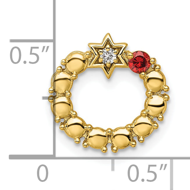 14K Yellow Gold Circle Diamond Star Synthetic One-Stone Family Jewelry Complete Pendant