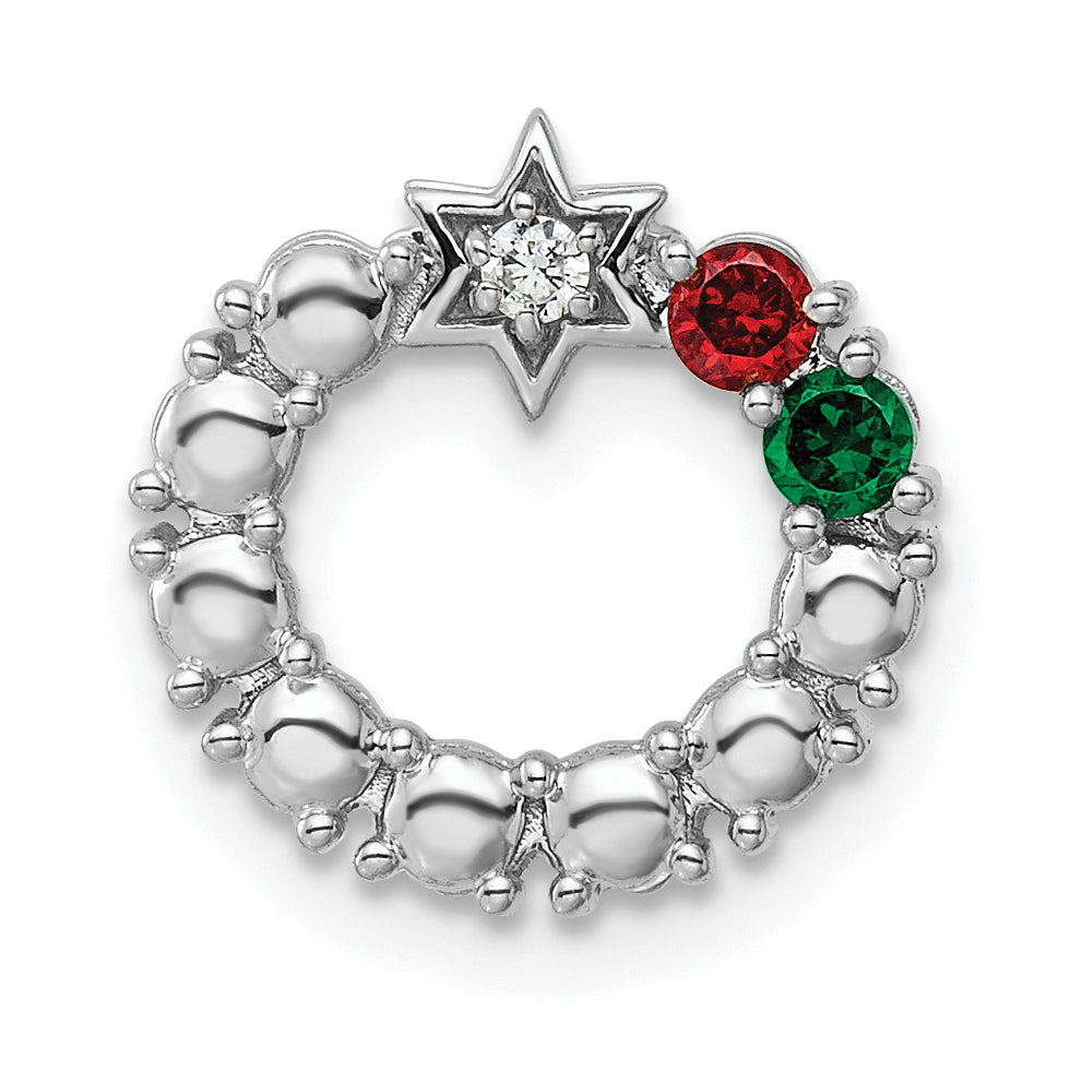 14K White Gold Circle Diamond Star Synthetic Two-Stone Family Jewelry Complete Pendan