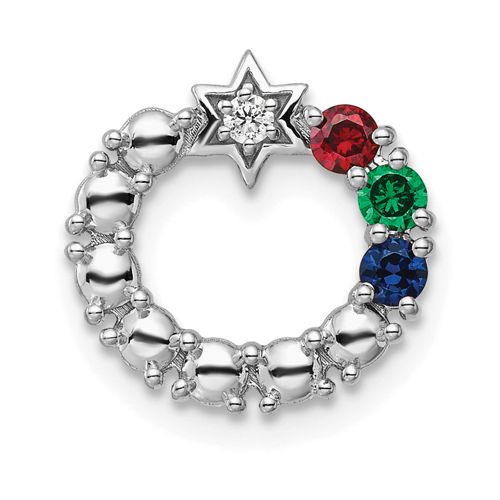 14K White Gold Circle Diamond Star Genuine Three-Stone Family Jewelry Complete Pendan