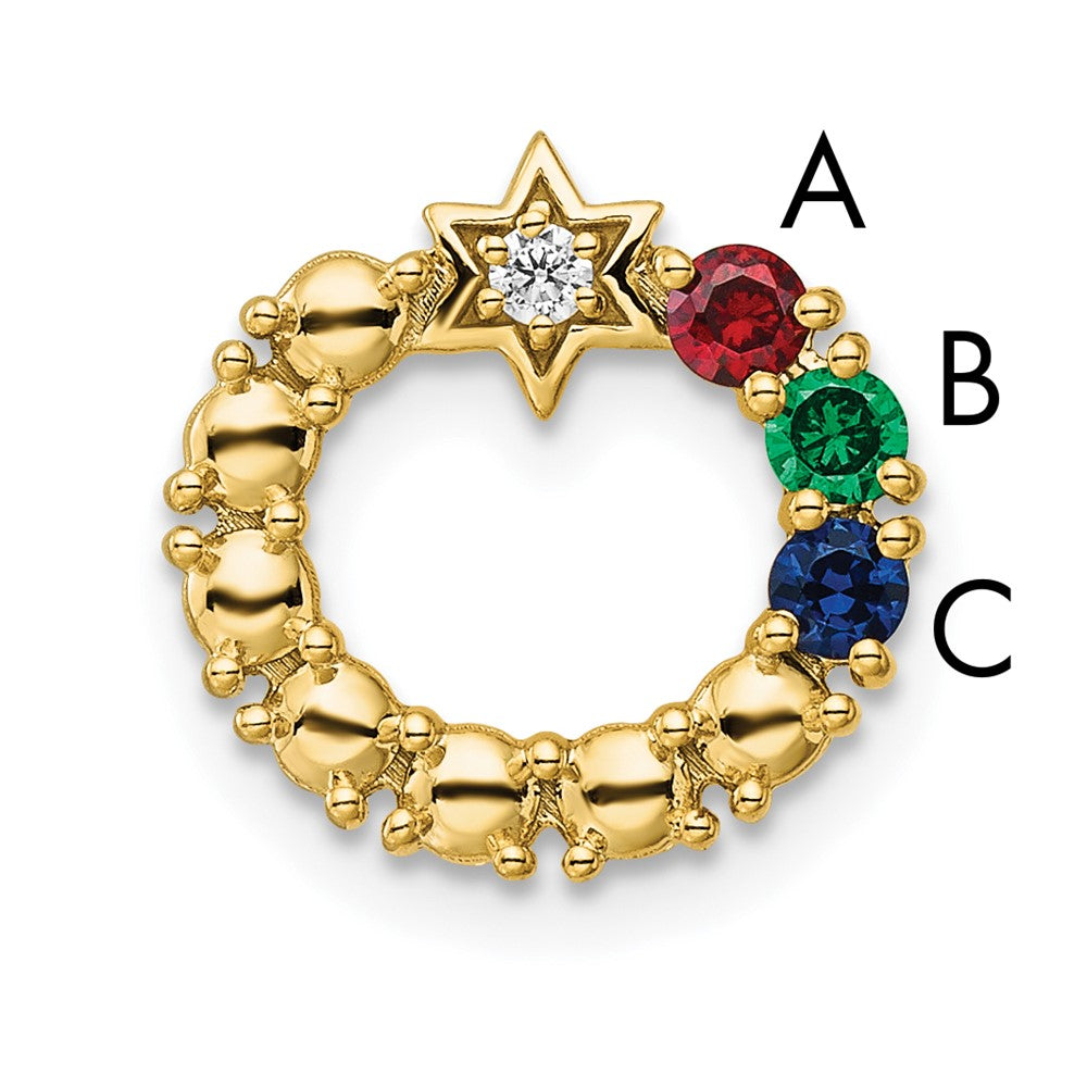 14K Yellow Gold Circle Diamond Star Genuine Three-Stone Family Jewelry Complete Pendant