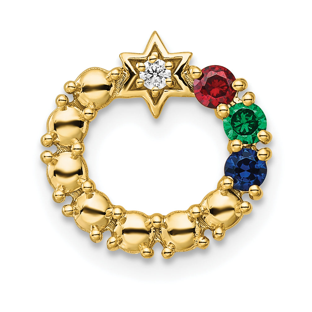 14K Yellow Gold Circle Diamond Star Synthetic Three-Stone Family Jewelry Complete Penda