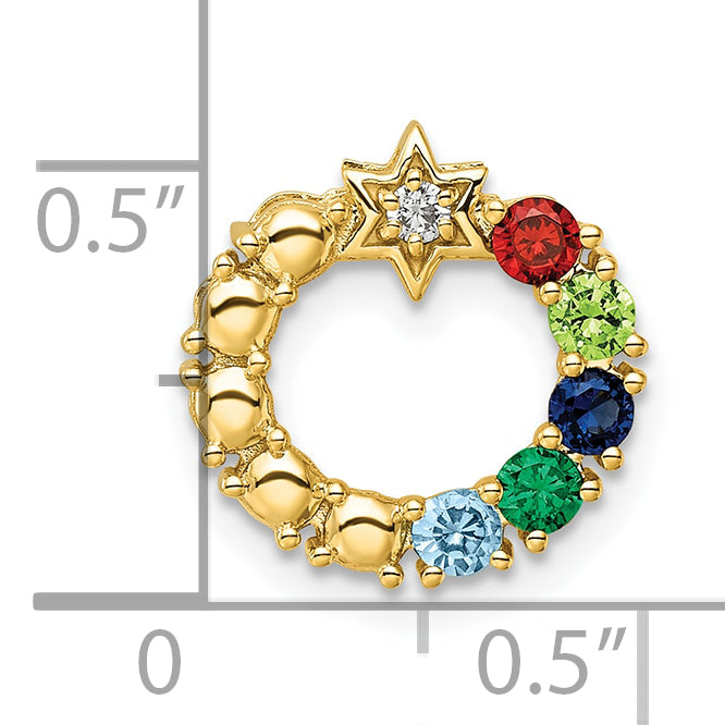 14K Yellow Gold Circle Diamond Star Synthetic Five-Stone Family Jewelry Complete Pendan