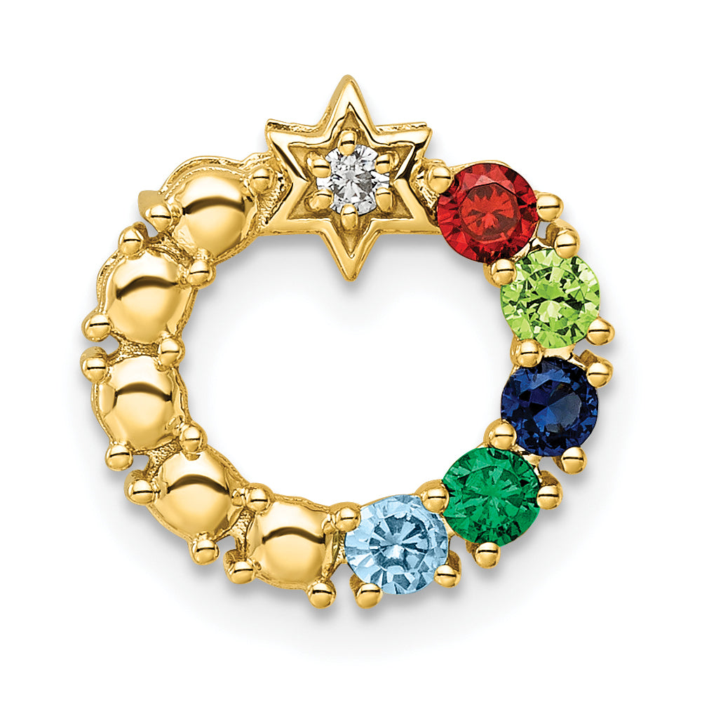 14K Yellow Gold Circle Diamond Star Synthetic Five-Stone Family Jewelry Complete Pendan