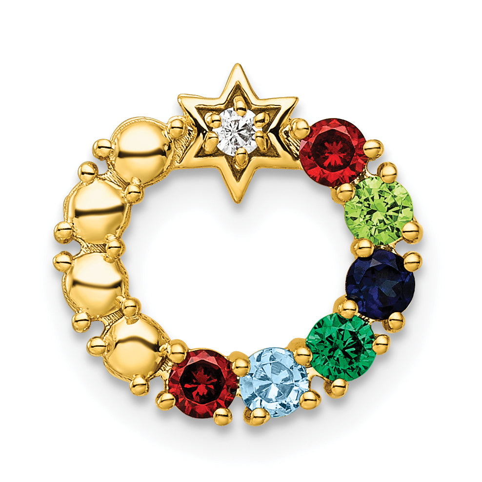 14K Yellow Gold Circle Diamond Star Genuine Six-Stone Family Jewelry Complete Pendant