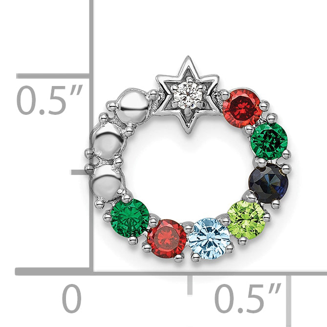 14K White Gold Circle Diamond Star Genuine Seven-Stone Family Jewelry Complete Pendant