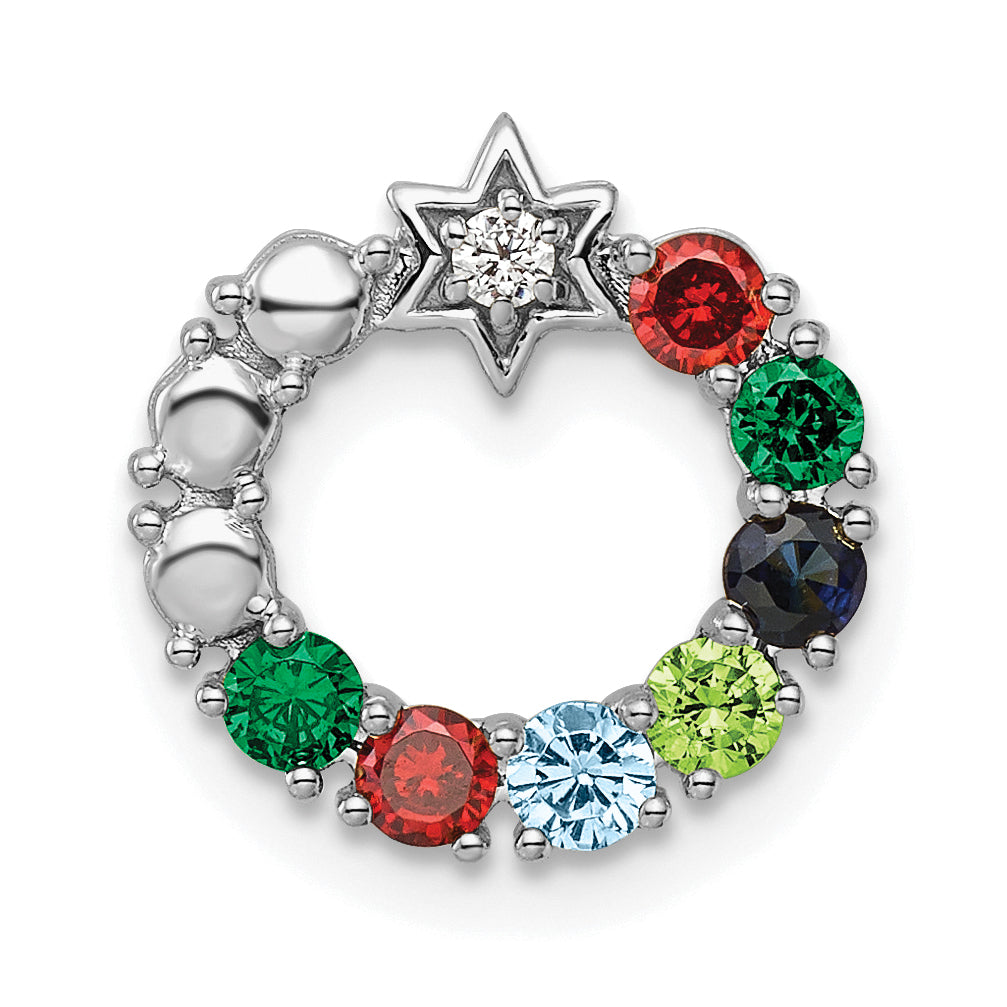 14K White Gold Circle Diamond Star Genuine Seven-Stone Family Jewelry Complete Pendant