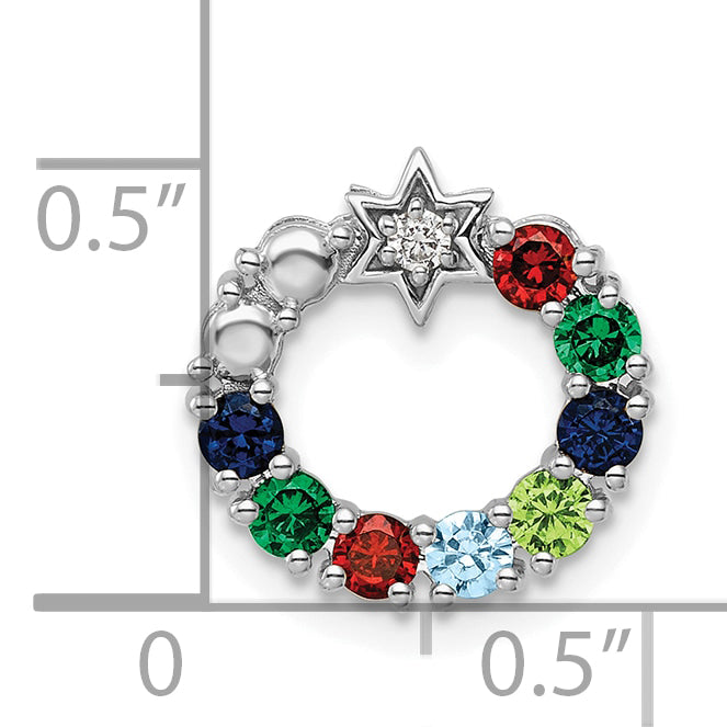 14K White Gold Circle Diamond Star Genuine Eight-Stone Family Jewelry Complete Pendant