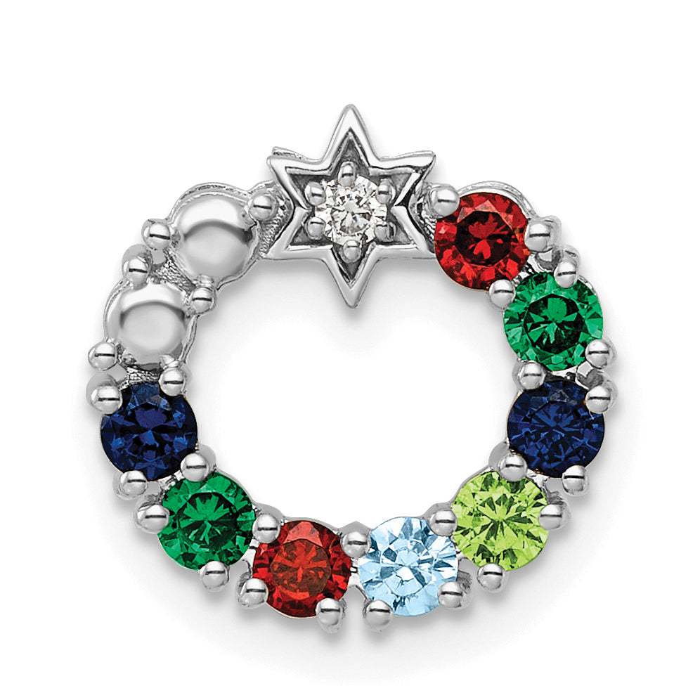 14K White Gold Circle Diamond Star Synthetic Eight-Stone Family Jewelry Complete Pendant