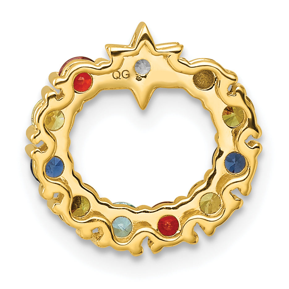 14K Yellow Gold Circle Diamond Star Genuine Nine-Stone Family Jewelry Complete Pendant