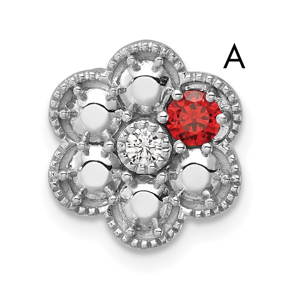 14K White Gold Diamond Flower 1 Genuine Birthstone Complete Chain Slide