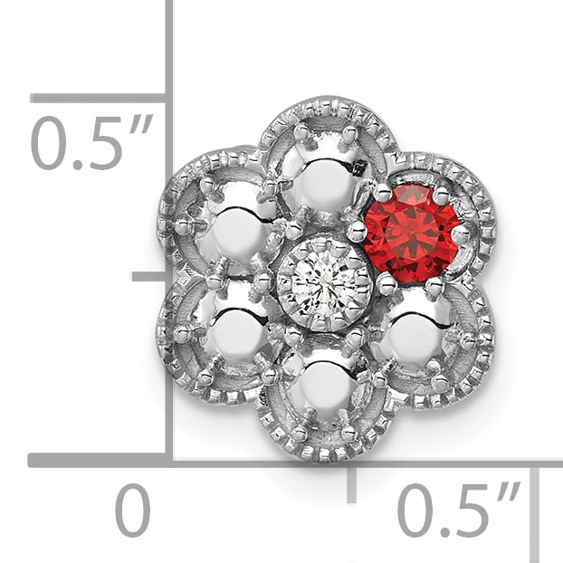 14K White Gold Diamond Flower 1 Synthetic Birthstone Complete Chain Slide