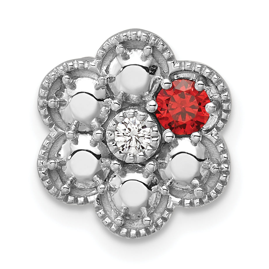 14K White Gold Diamond Flower 1 Genuine Birthstone Complete Chain Slide