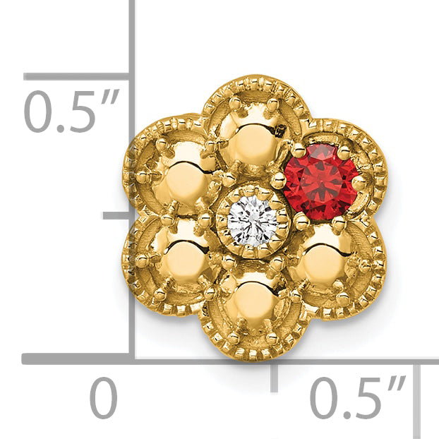 14K Yellow Gold Diamond Flower 1 Genuine Birthstone Complete Chain Slide