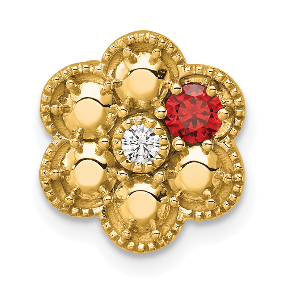 14K Yellow Gold Diamond Flower 1 Genuine Birthstone Complete Chain Slide