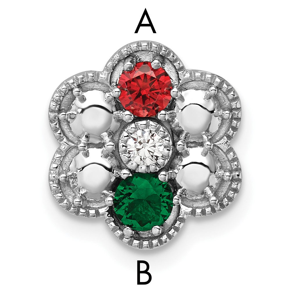 14K White Gold Diamond Flower 2 Genuine Birthstone Complete Chain Slide