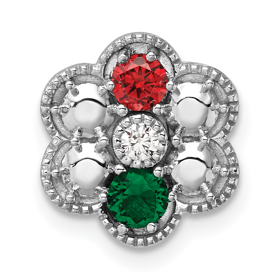 14K White Gold Diamond Flower 2 Genuine Birthstone Complete Chain Slide