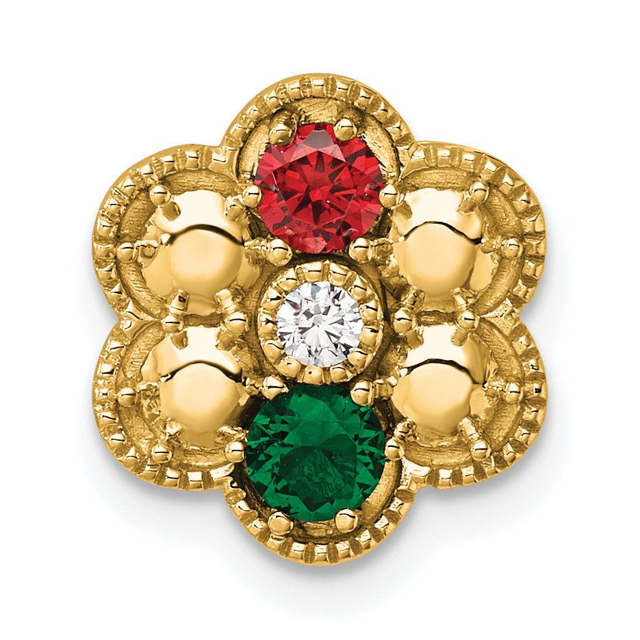 14K Yellow Gold Diamond Flower 2 Genuine Birthstone Complete Chain Slide